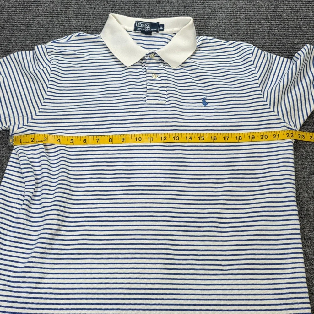 Vintage Polo Ralph Lauren Polo Shirt Men's Size XL Blue White Striped Cotton